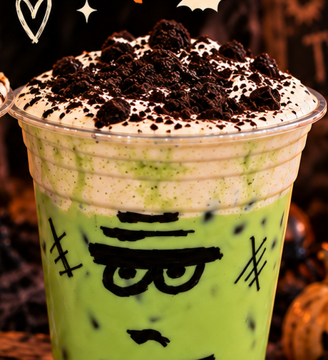 Frankenstein Matcha — October specialty drink at KT'z Espresso Kafe in Emory, Texas
